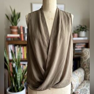 New York & Company Taupe Draped Sleeveless Cowl Neck Top